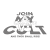 Join My Cult Logo T-Shirt White and Grey Label Detail Closeup Join My Cult Logo T-Shirt White and Grey Label Detail Closeup
